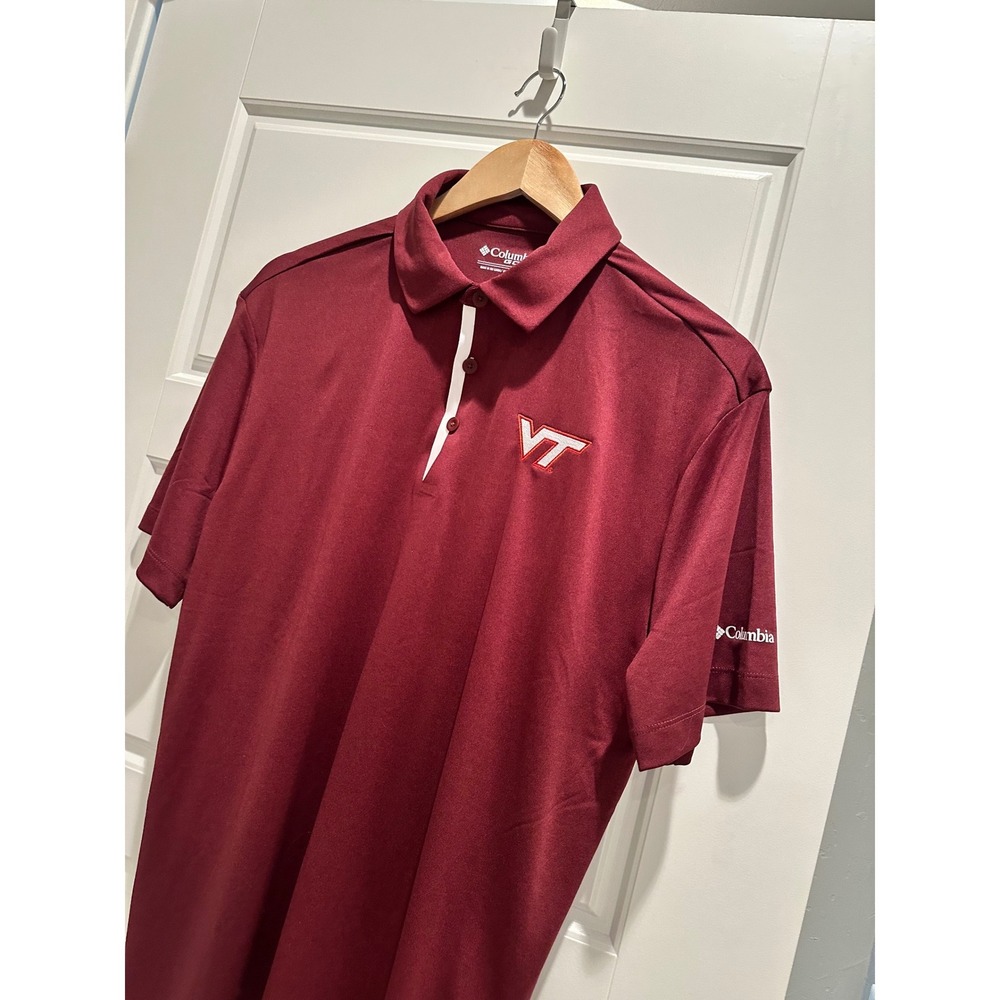 Columbia‎ Golf Mens Virginia Tech VT Omni-Wick Sand Save Polo Maroon Large NWT
